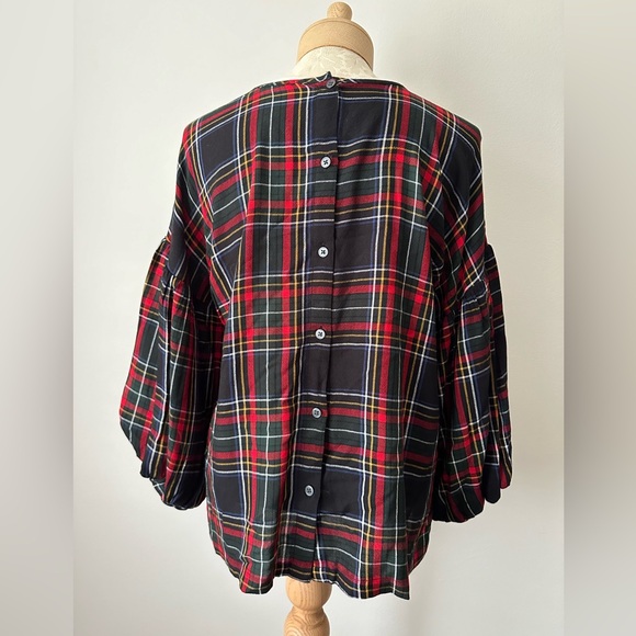 Loft Plaid Button Back Balloon Long Sleeve Blouse XS - Picture 3 of 5